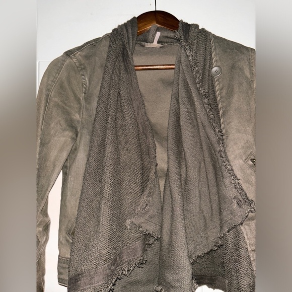 Free People Denim & Knit‎ Sweater Women 2 Jacket Green Draped Front Moto - Picture 4 of 13
